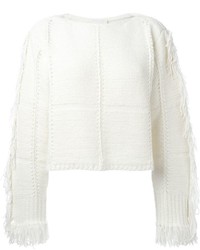 Maglione girocollo con frange bianco