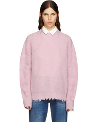 Maglione girocollo con frange rosa