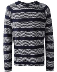Maglione girocollo con motivo a zigzag bianco e nero di Giorgio Armani
