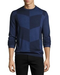 Maglione girocollo con motivo a zigzag blu scuro