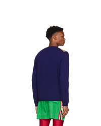 Maglione girocollo con motivo a zigzag blu scuro di Gucci