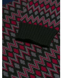 Maglione girocollo con motivo a zigzag bordeaux di Prada