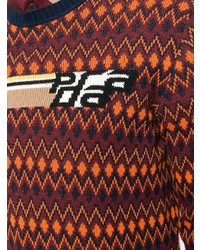 Maglione girocollo con motivo a zigzag bordeaux di Prada