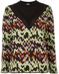 Maglione girocollo con motivo a zigzag multicolore
