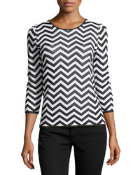 Maglione girocollo con motivo a zigzag nero e bianco