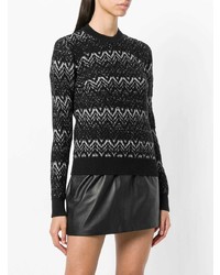 Maglione girocollo con motivo a zigzag nero e bianco di Saint Laurent