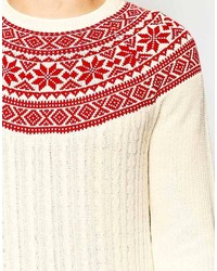 Maglione girocollo con motivo fair isle bianco di Asos