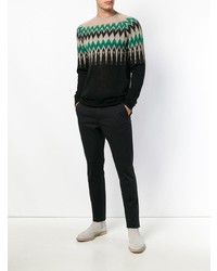 Maglione girocollo con motivo fair isle nero di Laneus