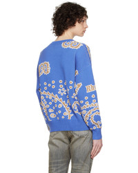 Maglione girocollo con stampa cachemire blu di Rhude