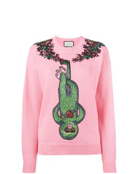 Maglione girocollo decorato rosa di Gucci