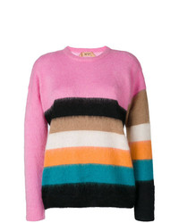 Maglione girocollo in mohair a righe orizzontali multicolore di N°21