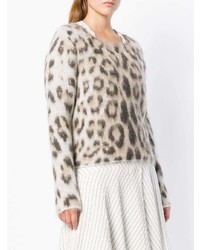Maglione girocollo in mohair leopardato beige di Loewe