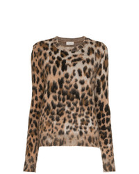 Maglione girocollo in mohair leopardato marrone chiaro di Saint Laurent