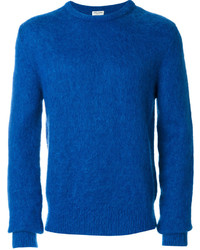 Maglione girocollo lavorato a maglia blu di Saint Laurent