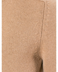 Maglione girocollo lavorato a maglia marrone chiaro di Saint Laurent