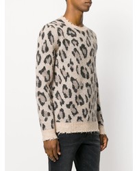 Maglione girocollo leopardato beige di R13