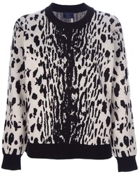 Maglione girocollo leopardato bianco e nero