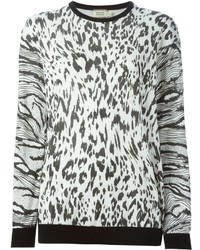 Maglione girocollo leopardato bianco e nero di Fausto Puglisi