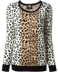 Maglione girocollo leopardato bianco e nero di Markus Lupfer