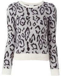 Maglione girocollo leopardato bianco e nero di Saint Laurent