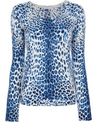 Maglione girocollo leopardato blu