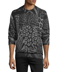 Maglione girocollo leopardato grigio scuro