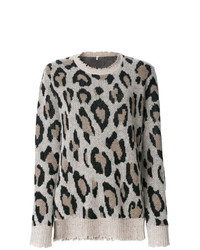 Maglione girocollo leopardato grigio di R13