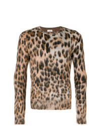 Maglione girocollo leopardato marrone chiaro