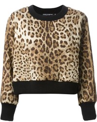 Maglione girocollo leopardato marrone chiaro di Dolce & Gabbana