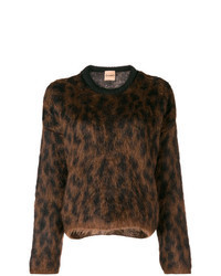 Maglione girocollo leopardato marrone scuro