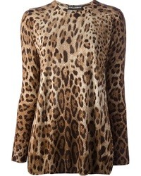 Maglione girocollo leopardato marrone di Dolce & Gabbana