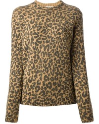 Maglione girocollo leopardato marrone