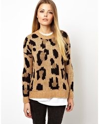 Maglione girocollo leopardato marrone di Pull&Bear