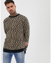 Maglione girocollo leopardato marrone di Pull&Bear