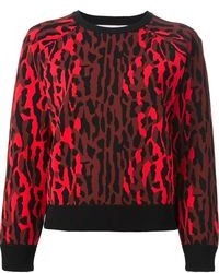 Maglione girocollo leopardato rosso e nero