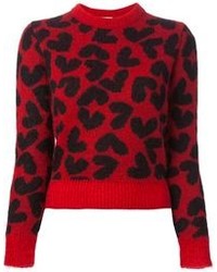 Maglione girocollo leopardato rosso e nero di Saint Laurent