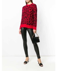 Maglione girocollo leopardato rosso di R13