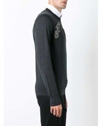 Maglione girocollo ricamato grigio scuro di Dolce & Gabbana