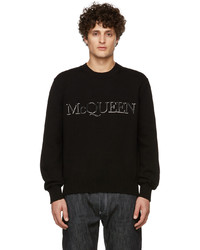 Maglione girocollo ricamato nero e bianco di Alexander McQueen