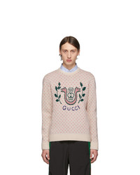 Maglione girocollo stampato beige di Gucci