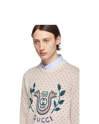 Maglione girocollo stampato beige di Gucci