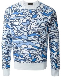 Maglione girocollo stampato bianco e blu di DSQUARED2