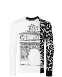 Maglione girocollo stampato bianco e nero di Versace