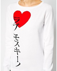 Maglione girocollo stampato bianco e rosso di Love Moschino