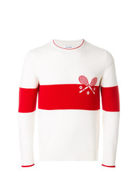 Maglione girocollo stampato bianco e rosso di Thom Browne