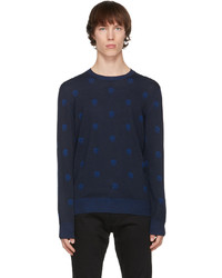 Maglione girocollo stampato blu scuro di Alexander McQueen