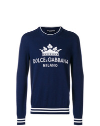 Maglione girocollo stampato blu scuro di Dolce & Gabbana