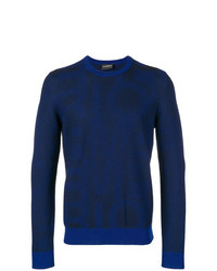 Maglione girocollo stampato blu scuro di Emporio Armani
