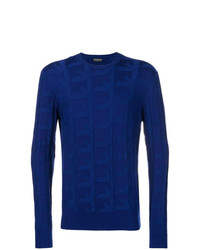 Maglione girocollo stampato blu scuro di Emporio Armani