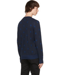 Maglione girocollo stampato blu scuro di Alexander McQueen